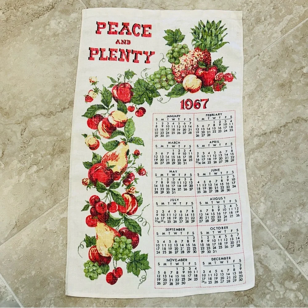 Peace and Plenty 1967 Calendar Tea Towel